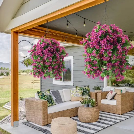 Artificial Hanging Flowers in Basket for Summer Outdoor Porch Decoration,UV Resistant Fake Silk Violet in Planter Realistic for Outside Home Patio Balcony Garden Yard Decor {2}