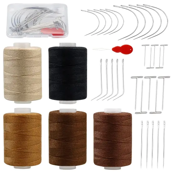 5 Rolls Hair Extension Thread Sewing Threads Hair Weave Threads with 30 Pieces T/C/J/I Needles Using for Hand Sewing,Hair Extensions,Wig Making Hair Extensions Modelling Crafts CJ {1}