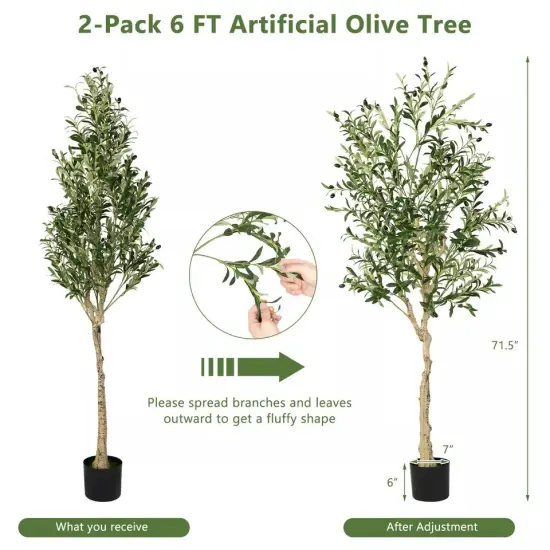 2-Pack Large Artificial Olive Tree w/ 1296 Olive Leaves & 72 Olive Fruits Green {4}