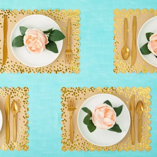 50 Pack Gold Disposable Paper Placemats with Foil Polka Dots {4}