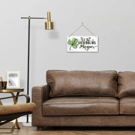 Hanging St. Patricks Day Wood Decor Sign, Let the Shenanigans Begin Printed Wood Wall Art Sign, Home Signs Decor, Hanging Door Wood Sign, Shamrock Sign, St Patricks Day Decor, Rustic Farmhouse Decor {3}