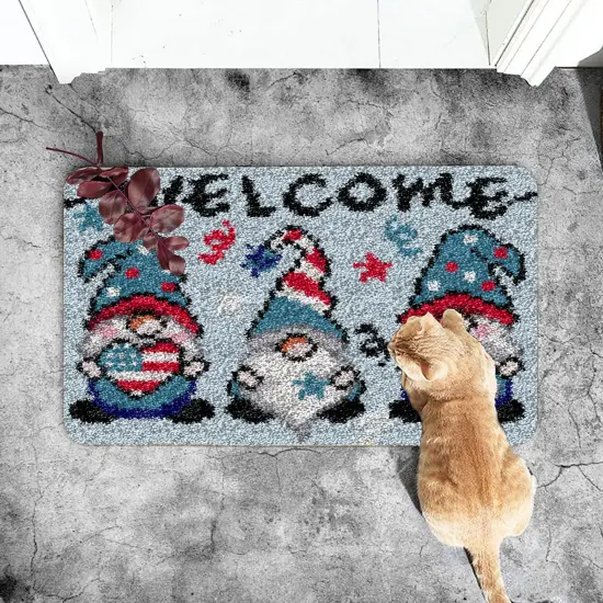 Latch Hook Kits for Adults Kids Christmas Rug Making Kits with Printed Canvas Carpet Tapestry Kits DIY Needlework Doormat Creative Gift Home Decoration 20.5Inch X13.8Inch (Blue) {6}