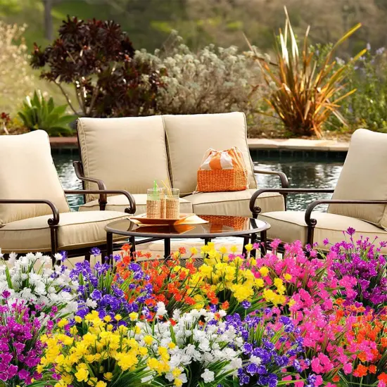 Artificial Flowers Outdoor UV Resistant Fake Plants Indoor Outside Hanging Planter Home Garden Decor, 10 Bundles (Pink) {2}