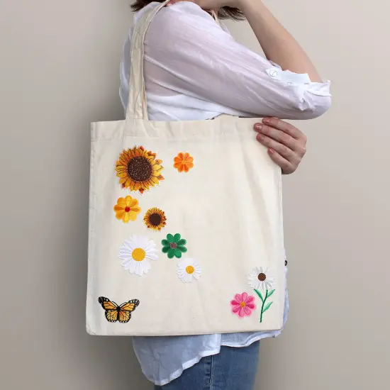 36 Pieces Flower Iron On Embroidered Patches Sunflower Cute Sew On Applique Patches for Clothing Large Colorful Decorative Patches for Clothes Dress Hat Jeans DIY (Butterfly, Sunflower, Daisy) {3}