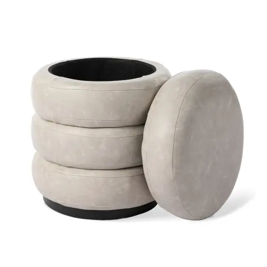 19.5"H Leather Upholstered Storage Ottoman or Accent Stool Gray {6}