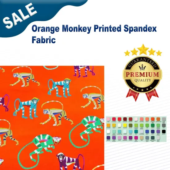 Orange Monkey Printed Spandex Fabric {1}