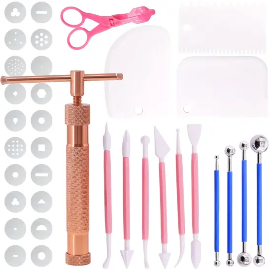 36Pcs Rose Gold Clay Extruder Gun Fondant Sugar Paste Extruder Clay Cake Sculpture Gun, Ball Stylus Dotting Tool with Plastic Scraper, Cake Decorating Supplies Modeling Tool {4}