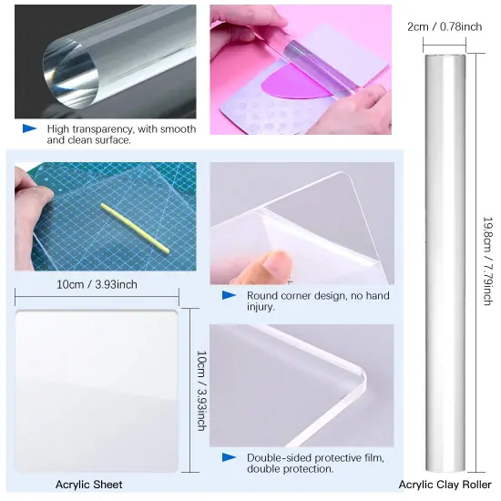 21Pcs Carving Modeling Clay Sculpting Tool Set Including Pottery Sculpture Tool, Silicone Tip Pen, Dual-End Dotting Clay Tool, Scraper, Tweezers, Ruler, Acrylic Clay Roller, Acrylic Sheet {5}