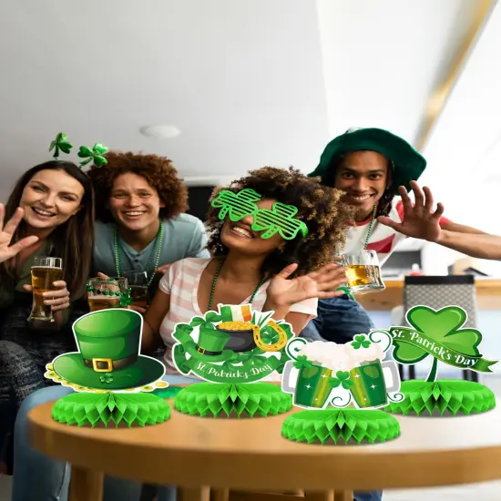Adeyoo 9Pcs St Patricks Day Table Decorations, Green St. Patrick's Day Honeycomb Centerpieces 3D St Patricks Day Decorations for Table Irish Shamrock Centerpiece for St Patricks Day Party Supplies {2}