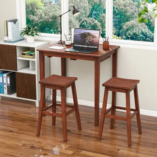 3-Piece Bar Table Set with Pub Table and 2 Saddle Stools-Brown {3}