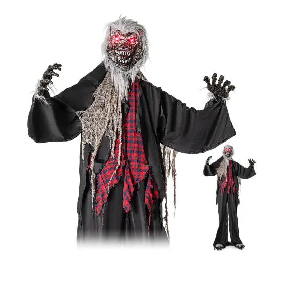 8.2 FT Standing Animatronic Werewolf with Howling Sounds Red Flashing Eyes and Poseable Arms {1}