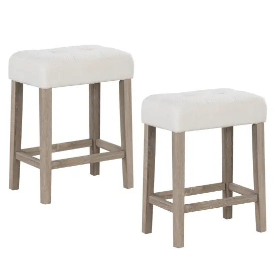 Modern Counter Height Bar Stools Set of 2 with Rubber Wood Legs-Beige {1}