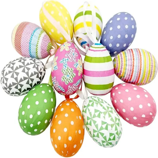 12pcs New Colorful Paper Mache Foam Egg Hanging Ornaments Easter Tree Christmas Decoration {1}