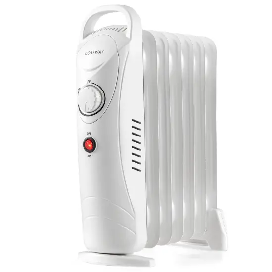 700W Electric Oil Filled Radiator Heater with Adjustable Thermostat-White {1}