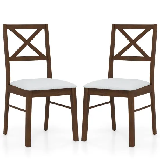 Upholstered Side Dining Chairs Set of 2 with Rubber Wood Frame and Padded Seat Brown {1}