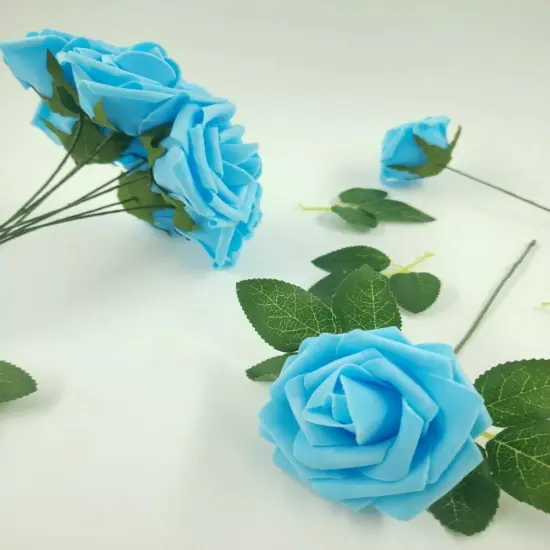 25pcs Artificial Flowers Real Looking Foam Roses Decoration DIY Light blue {3}