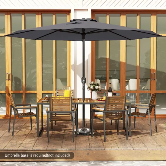 12 Feet Patio Umbrella, Fabric, Crank Handle, 8 Sturdy Ribs, Outdoor Shade for Garden & Deck Grey {3}