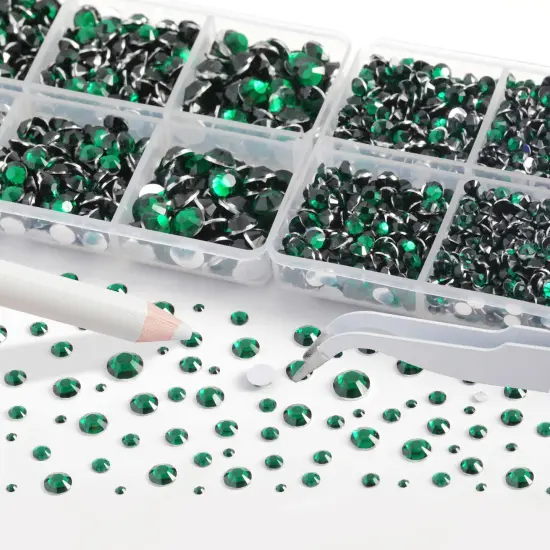 Resin Rhinestones Kit for Crafts,8400 pcs Green Flatback Rhinestones Mixed 5 Sizes 2mm-6mm with B7000 Glue Tweezers and Wax Pencil for Fabric Tumblers and Clothes {4}