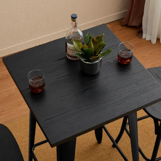 42.50"H Steel Bar Table with Square Elm Wood Top Black {5}