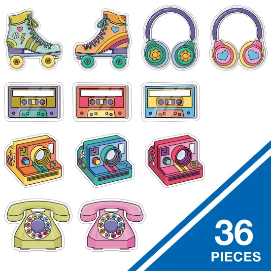 Happily Ever Elementary Retro Remix 36-Piece Groovy Bulletin Board Decorations, Vintage Headphone, Retro Cassette Tapes, Camera, Telephone, Roller Skates 70s, 80s, 90s Party and Classroom Decor {2}