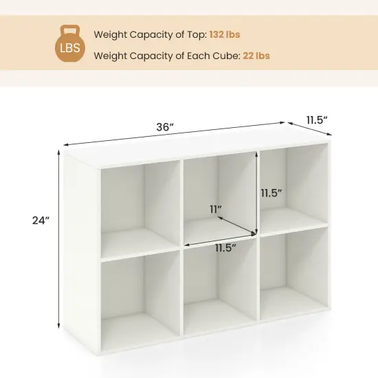 White 6-Cube Storage Organizer Shelf Engineered Wood Bookcase for Living Room or Bedroom {5}