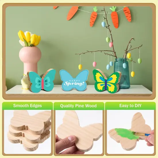 12 Pcs Butterfly Wooden Cutouts Unfinished Butterfly Shaped Table Signs Wood Butterfly Blocks to Paint Blank Wooden Table Centerpieces for DIY Crafts Spring Home Tiered Tray Decor,3.94x2.95 {5}