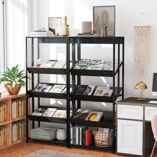 5-Tier Bookshelf with Adjustable and Tiltable Shelves Black {6}