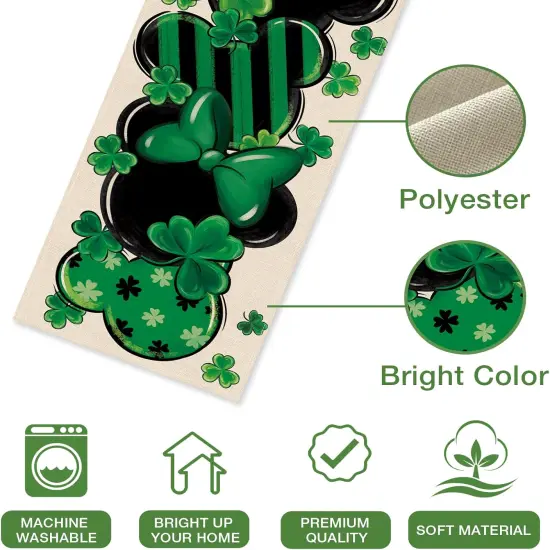 St. Patrick's Day Table Runner, Shamrock Clover Top Hat Stripes Ladybug Kitchen Dining Table Decor, Irish Spring Home Decoration Indoor Outdoor Party Supply 13 x 72 Inches {2}