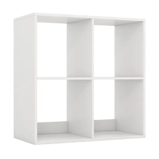 White 4 Storage Cube Bookshelf with Open Back Guardrail for Living Room Bedroom {1}
