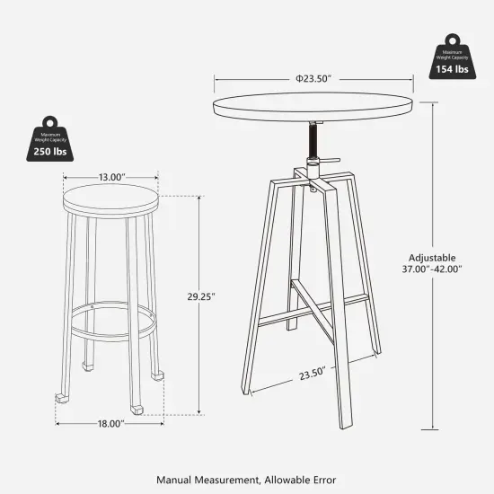 Pub Table/Stools Set - Modern Adjustable Round Bar Table and Round Black Steel Bar Stools {10}