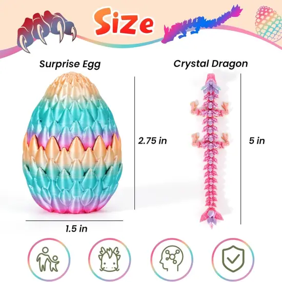4PCS 3D Printed Dragon Eggs with Dragon Inside,Prefilled Mini Easter Eggs Articulated Crystal Dragon Fidget Toys {2}