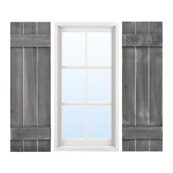 Farmhouse Paulownia Wood Window Shutters Set of 2 for Windows Dark Grey {4}