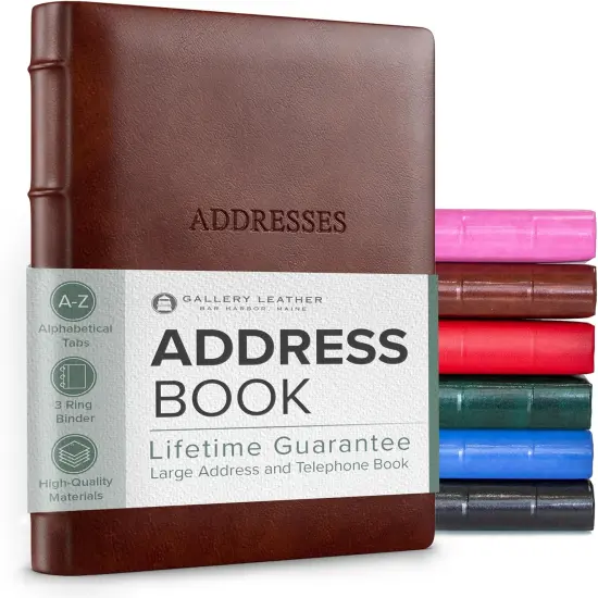 Gallery Leather Large Address Book with Alphabetical Tabs up to 480 records, Leather Notebook Hardcover, Telephone and Address Books - 9x7, Camden Violet {3}