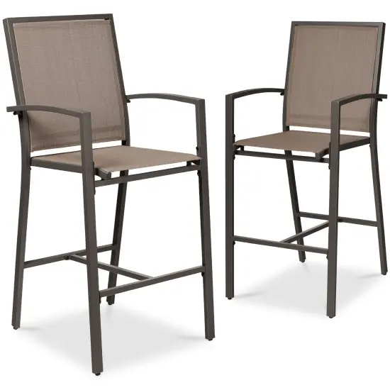 Best Choice Products Outdoor Barstools Set of 2, Bar Height Patio Chairs w/ All-Weather Mesh Brown/Brown {1}