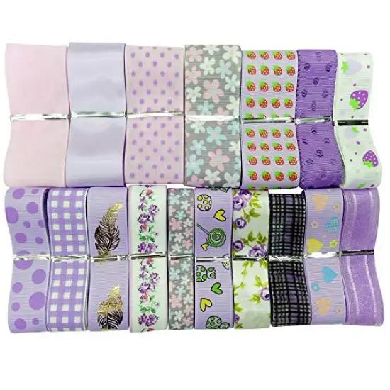 Libiline 17yards Assorted Purple Satin Organza Grosgrain Ribbon Craft DIY Packing Hair Bow Accessory (Purple) {1}
