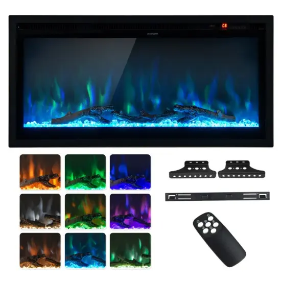 Electric Fireplace in-Wall Recessed with Remote Control and Adjustable Color and Brightness {2}