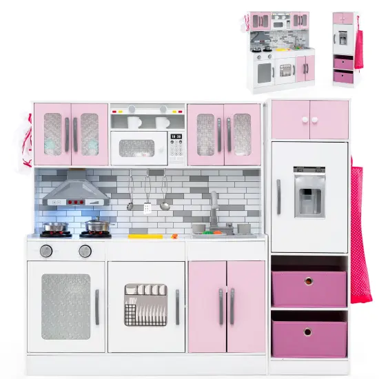 Wooden Pink Kitchen Playset with Lights & Sounds for Kids Ages 3+ {3}