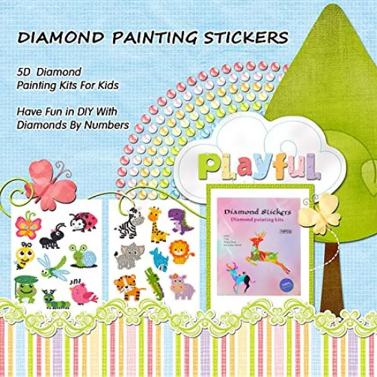 5D Diamond Painting Stickers Kits for Kids Arts and Crafts, Cartoon Stickers Stick Paint with Diamonds by Numbers, 18Pcs Cute Insect, Animals, Easy to DIY {6}