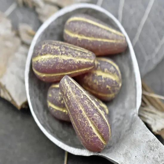 *6* 22x11mm Gold Washed Matte Dusty Rose Pink Melon Drop Beads {4}