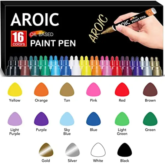 Paint Pens Paint Markers, 16 colors Oil-Based Waterproof Paint Marker Pen Set On Rock, Wood, Fabric, Metal, Plastic, Glass, Canvas, Mugs, Waterproof, DIY Craft and More {2}