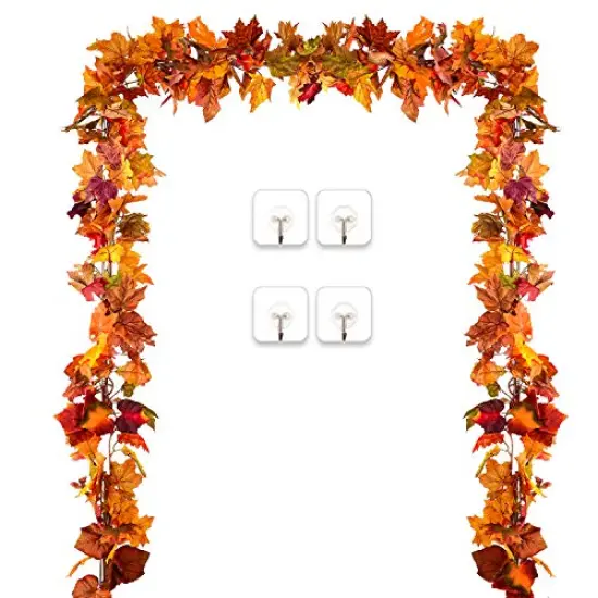 2 Pack Fall Garland Maple Leaf, 5.9Ft/Piece Hanging Vine Garland Artificial Autumn Foliage Garland Thanksgiving Decor for Home Wedding Fireplace Party Christmas {2}