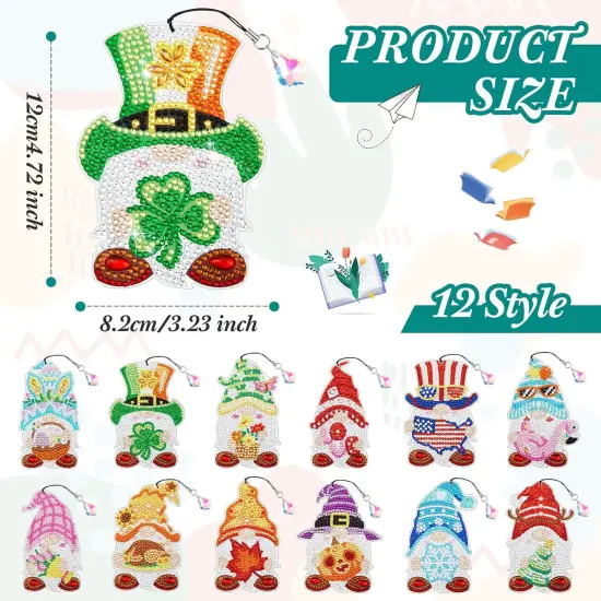 12 Pcs Gnome Diamond Painting Bookmarks Kit {3}
