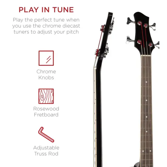 Best Choice Products 22-Fret Full Size Acoustic Electric Bass Guitar w/ 4-Band Equalizer, Truss Rod Black {5}