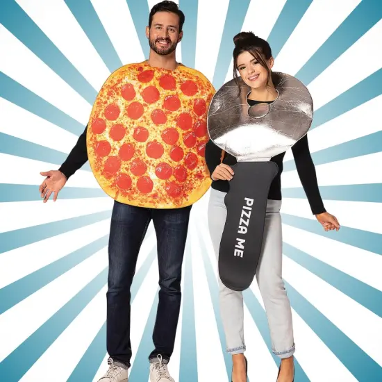 Pepperoni Pizza and Pizza Cutter Adult Couples Costume Set Food Tunics Funny Halloween Party Outfit {2}