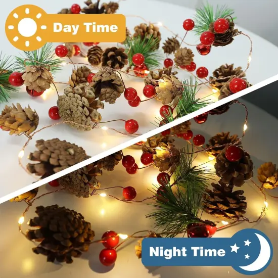 Christmas Garland with Lights, 6.6FT Pinecones Christmas String Lights,20 LED Battery Operated {4}