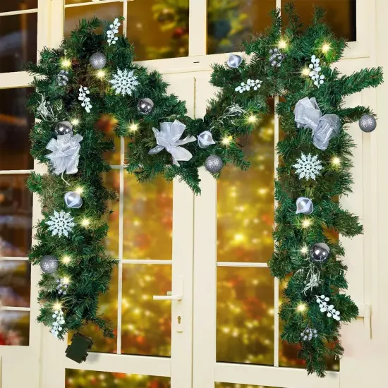 9 FT LED Christmas Garland with Berries Bows Christmas Balls {1}