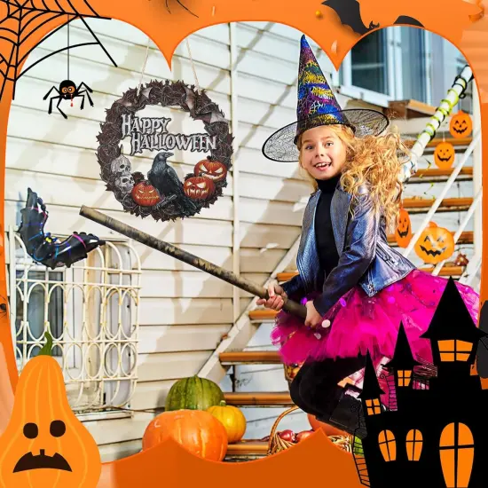 13 Inch Happy Halloween Sign Crow Pumpkin {5}