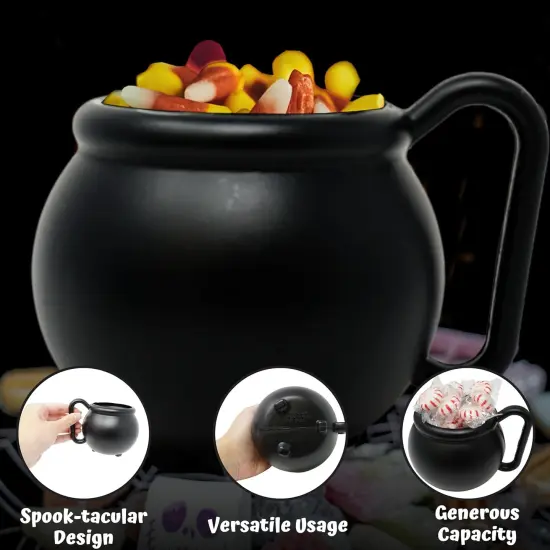 4E's Novelty Black Kettle Mugs 12 Pack, 12oz Plastic Cauldron Cups, BPA-Free Witch Party Favors, Halloween Mugs, St. Patrick&rsquo;s Day Pots of Gold, Wizard Party Supplies, Candy Holders & Decorations {2}