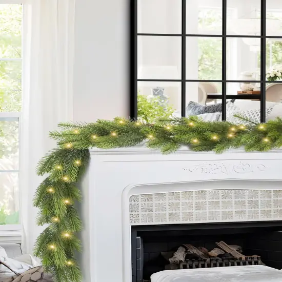 9FT Real Touch Pine Garland Christmas with Light Winter Artificial Faux (Battery Not Included) {3}