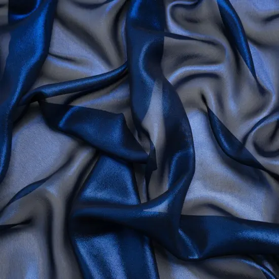 1 Yard Navy on Black Chiffon Metallic Polyester Fabric, 60" Width {1}